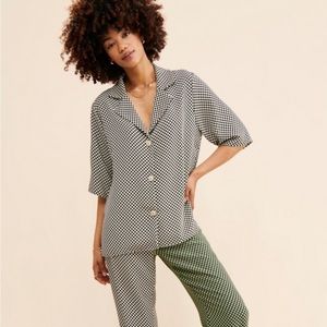 Black & white checker oversized button down top - Lisa says gah